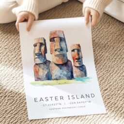 Easter Island Travel Print, Chile Poster, Moai Statues, Art Wall Decor, Postcard, Lovers - thumbnail 2