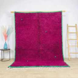 Magenta Pink Moroccan Rug With Dark Green Border - Handmade Berber Shag Carpet Large Area Vibrant Fuchsia Wool Decor