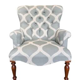 Armchair Chair Seat in A Duck Egg Printed Geometric Design On Washed Linen - thumbnail 3
