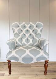 Armchair Chair Seat in A Duck Egg Printed Geometric Design On Washed Linen - thumbnail 1