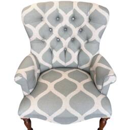 Armchair Chair Seat in A Duck Egg Printed Geometric Design On Washed Linen - thumbnail 2