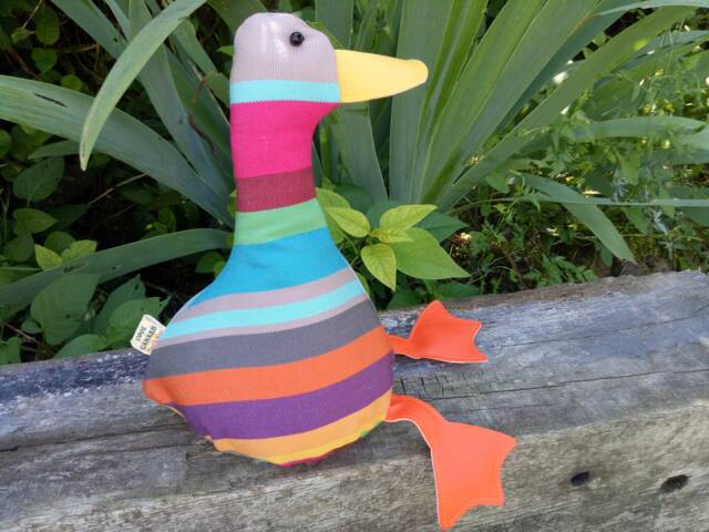 Cool Canard Doorstop/Bookend. Fabric Duck Doorstop. Flat Packed. Canvas Multicoloured Striped. Funny Doorstops. Animal Doorstops - image 1
