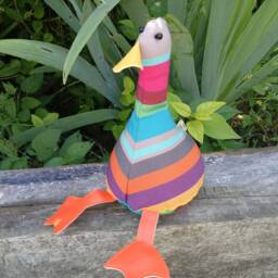 Cool Canard Doorstop/Bookend. Fabric Duck Doorstop. Flat Packed. Canvas Multicoloured Striped. Funny Doorstops. Animal Doorstops - thumbnail 3