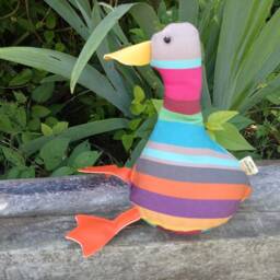 Cool Canard Doorstop/Bookend. Fabric Duck Doorstop. Flat Packed. Canvas Multicoloured Striped. Funny Doorstops. Animal Doorstops - thumbnail 2