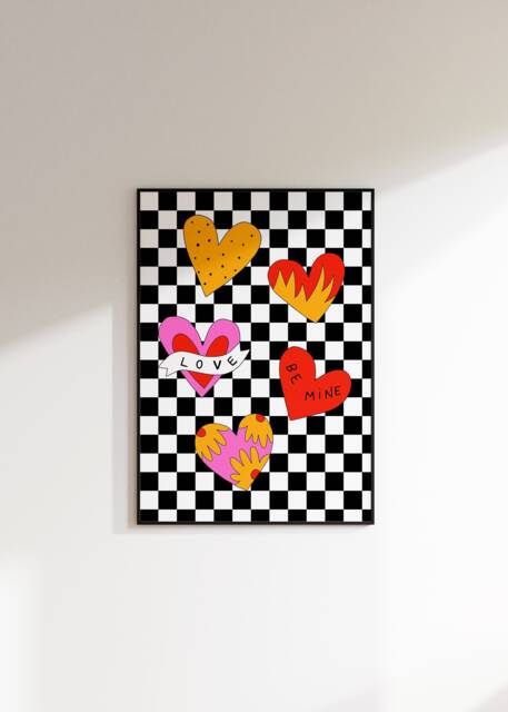 Black & White Checkerboard Retro Heats Print - 2000S Rock, Vans Inspired, Colourful Bold Bright, Funky Edgy, Punk Pop, Alternative Poster - image 1