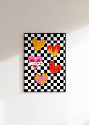 Black & White Checkerboard Retro Heats Print - 2000S Rock, Vans Inspired, Colourful Bold Bright, Funky Edgy, Punk Pop, Alternative Poster - thumbnail 1
