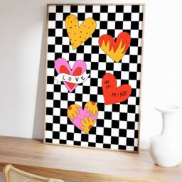 Black & White Checkerboard Retro Heats Print - 2000S Rock, Vans Inspired, Colourful Bold Bright, Funky Edgy, Punk Pop, Alternative Poster - thumbnail 2