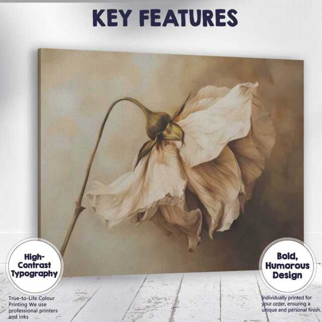 Elegant Cream Wilted Flower Botanical Still Life Canvas Wall Art Print Decor Picture Ready To Hang - image 1