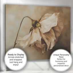 Elegant Cream Wilted Flower Botanical Still Life Canvas Wall Art Print Decor Picture Ready To Hang - thumbnail 3