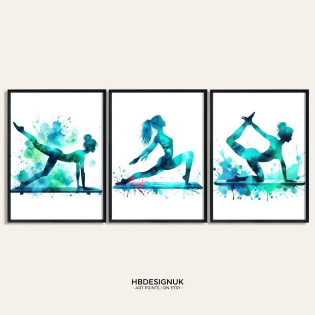 Pilates Studio Print - Set Of 3 Wall Art - Blue Watercolor Painting Artwork Picture Home Gifts Yoga Poster - image 1