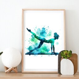 Pilates Studio Print - Set Of 3 Wall Art - Blue Watercolor Painting Artwork Picture Home Gifts Yoga Poster - thumbnail 2