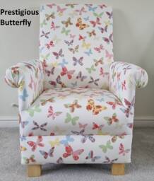 Prestigious Butterflies Chintz Fabric Adult Chair Armchair Accent Pretty Nursery Butterfly Pink Lilac Lemon Small Nursing Dragon Fly Bedroom