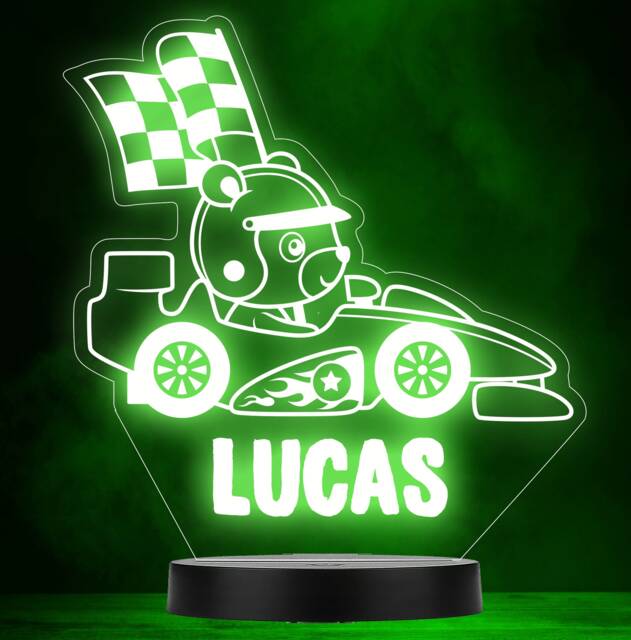 Race Car Boy Cute Bear Sport Personalised Gift Colour Change Lamp Night Light - image 1