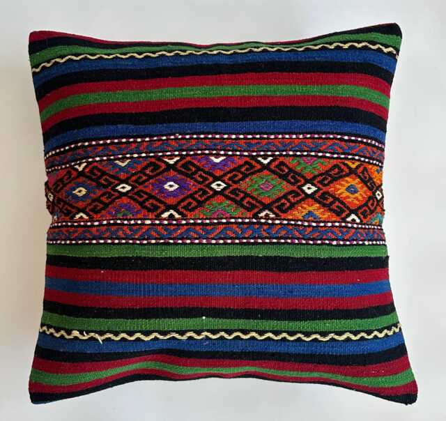 Kilim Cushion Cover, Handmade Multicolour Turkish Cushion, Pillow, Decorative Throw Navajo 24''x24''/59x59 cm - image 1