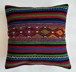 Kilim Cushion Cover, Handmade Multicolour Turkish Cushion, Pillow, Decorative Throw Navajo 24''x24''/59x59 cm - thumbnail 1