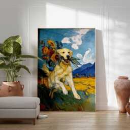 Cute Puppy Poster, Colorful Dog Print, Wall Art, Playful Pet Artwork, Modern Animal Decor, Illustration With Tennis Ball - thumbnail 2