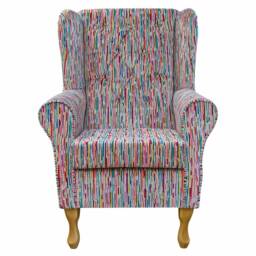 Rainbow Stripe Wingback Armchair Handmade Fireside Accent Chair - thumbnail 2