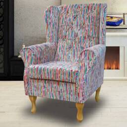 Rainbow Stripe Wingback Armchair Handmade Fireside Accent Chair - thumbnail 1