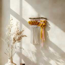 Yellow Woven Wall Hanging Boho Nursery Tapestry Decor - thumbnail 2
