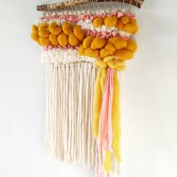 Yellow Woven Wall Hanging Boho Nursery Tapestry Decor - thumbnail 4