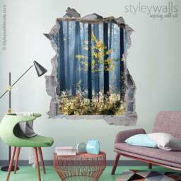 Forest Wall Decal Mural, Trees Hole in The 3D Effect Sticker, Decal, Broken Mural Home Decor
