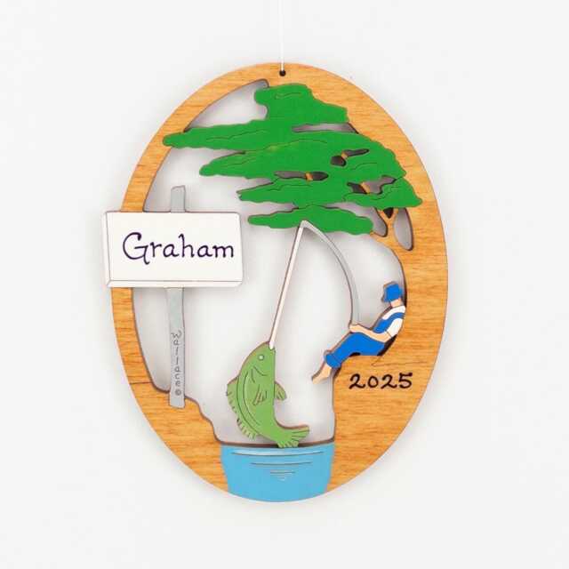 Personalized Fishing Hole Ornament Christmas - Wood, Laser Cut, Hand Painted - image 1