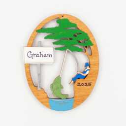 Personalized Fishing Hole Ornament Christmas - Wood, Laser Cut, Hand Painted - thumbnail 1