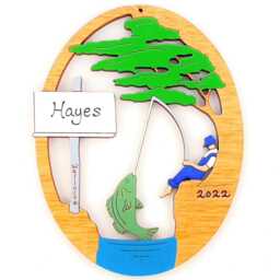 Personalized Fishing Hole Ornament Christmas - Wood, Laser Cut, Hand Painted - thumbnail 2