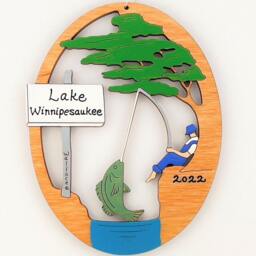 Personalized Fishing Hole Ornament Christmas - Wood, Laser Cut, Hand Painted - thumbnail 3