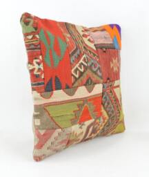 Kilim Pillow Patchwork Wool , Front Side Patchwork Unico, 40x40 cm .16x16Inc , Kilim Cover, Home D??cor , Throw Decorative - thumbnail 2