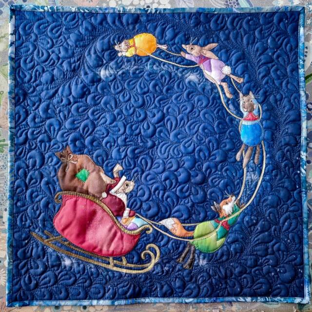 Father Christmas Quilted Wall Hanging Embroidered Textile Art - 18x18 - image 1