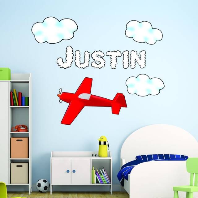 Airplane Nursery Decor - Custom Name Decal Boys Room Personalized Sticker Wall Art Print - Vwaq-Ttc11-P - image 1