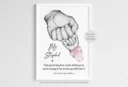 Personalised Family Step Dad's Team Print Fist Hands Up To 4 Children Only Unframed Boy Girl Bow Blue Pink Father's Day Present Gift Daddy - thumbnail 1