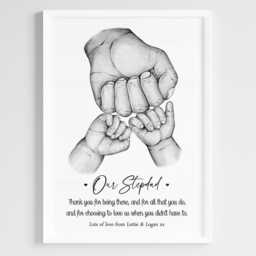 Personalised Family Step Dad's Team Print Fist Hands Up To 4 Children Only Unframed Boy Girl Bow Blue Pink Father's Day Present Gift Daddy - thumbnail 3