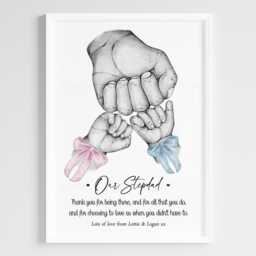 Personalised Family Step Dad's Team Print Fist Hands Up To 4 Children Only Unframed Boy Girl Bow Blue Pink Father's Day Present Gift Daddy - thumbnail 2