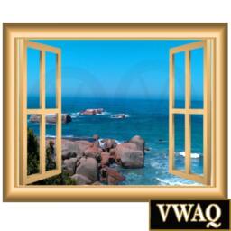Ocean Scene 3D Window Frame Family Wall Art Vinyl Decal Rocky Beach Peel & Stick Mural Nw84 - thumbnail 2