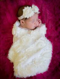 Newborn Swaddle Blanket Pouch White Cotton With Chiffon Flowers - thumbnail 1