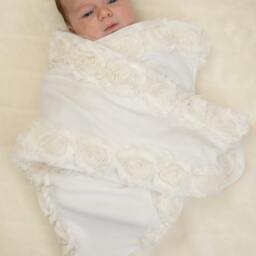 Newborn Swaddle Blanket Pouch White Cotton With Chiffon Flowers - thumbnail 2