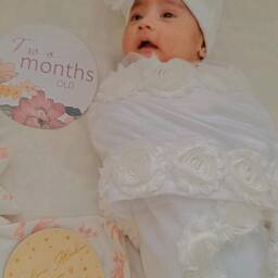 Newborn Swaddle Blanket Pouch White Cotton With Chiffon Flowers - thumbnail 4