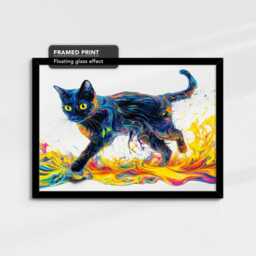 Abstract Cat Wave Rainbow Paint Splash Painting Framed Canvas Wall Decor Art Poster Print, Home Interior Gift Ideas - thumbnail 2