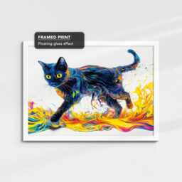 Abstract Cat Wave Rainbow Paint Splash Painting Framed Canvas Wall Decor Art Poster Print, Home Interior Gift Ideas - thumbnail 3
