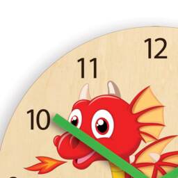 Children Wall Clock - Dragon With Personalizen Name, Wooden Clock, Numbers, Gift, Funny Kids Boy - thumbnail 2