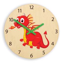 Children Wall Clock - Dragon With Personalizen Name, Wooden Clock, Numbers, Gift, Funny Kids Boy - thumbnail 4
