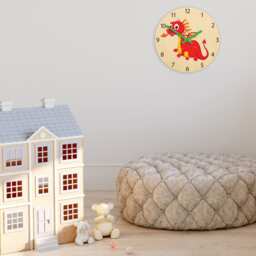 Children Wall Clock - Dragon With Personalizen Name, Wooden Clock, Numbers, Gift, Funny Kids Boy - thumbnail 3