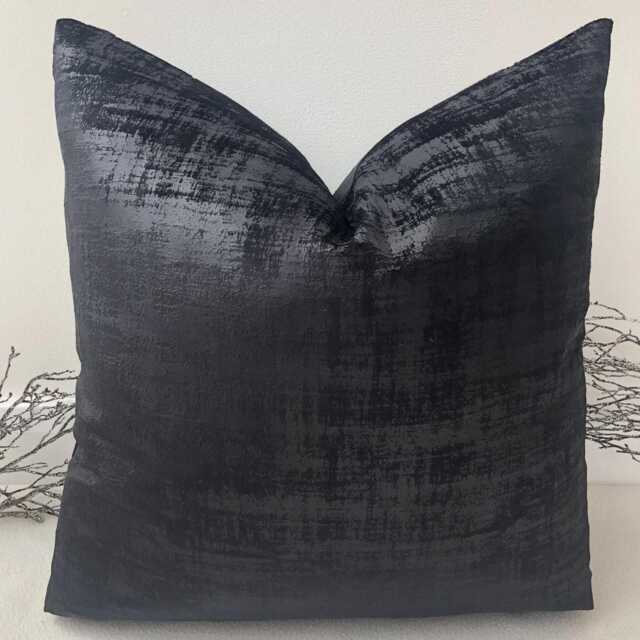 Luxury Black Textured Extra Soft Velvet Cushion Pillow Cover For Sofa Bed Set - Handcrafted Couture Design & Designer Fabrics Style 134 - image 1