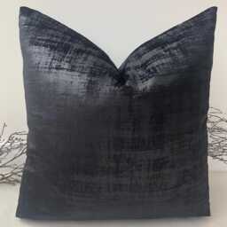 Luxury Black Textured Extra Soft Velvet Cushion Pillow Cover For Sofa Bed Set - Handcrafted Couture Design & Designer Fabrics Style 134 - thumbnail 1