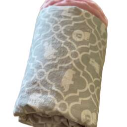 Safari Baby Stroller Blanket - 100% Cotton Flannel, Pastel Pink Minky, Newborn Gift - thumbnail 4