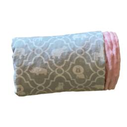 Safari Baby Stroller Blanket - 100% Cotton Flannel, Pastel Pink Minky, Newborn Gift - thumbnail 3