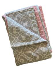 Safari Baby Stroller Blanket - 100% Cotton Flannel, Pastel Pink Minky, Newborn Gift - thumbnail 1