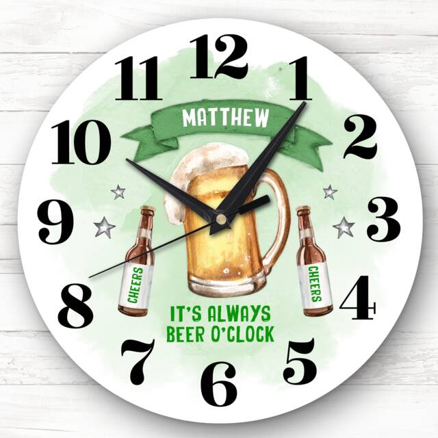 Beer O'clock Green Man Cave Bar Custom Gift Personalised Clock - image 1